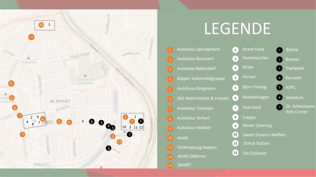 Größer als in den Jahren zuvor: Mehr Essensstände und mehr unterschiedliche Autoaussteller sind beim diesjährigen Fest in der Dorstener Altstadt vertreten.