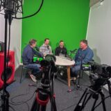 Reden im Sporttalk über das Kreispokalhalbfinale und das Saisonfinale von FC Marl und Vestia Disteln (v.r.): Henry Schoemaker, Dario Gedenk, Martin Schmidt und Thomas Braucks.