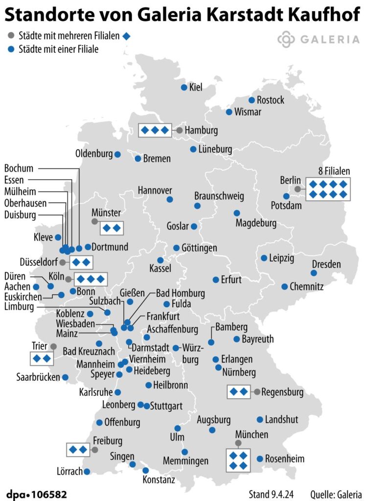Karte: Standorte von Galeria Karstadt Kaufhof in Deutschland