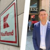 Die Montage zeigt links die Außenreklame Kaufland am Palais Vest, rechts Gerrit Beckmann, Center-Manager des Palais Vest.