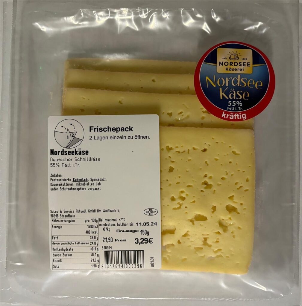 Eine Verpackung des bei Bünting verkauften Nordseekäses der Eine Verpackung des bei Bünting verkauften Nordseekäses der