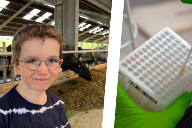 Links der fünfjährige Jonas, rechts die Untersuchung einer Speichelprobe