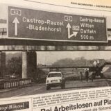 Kurz vor der Eröffnung gab es auf der A42 noch Spaziergänger, wie Fotograf Helmut Orwat im Dezember 1975 festhielt. Der Emscherschnellweg sollte bis Dortmund führen. Daraus wurde nie etwas.