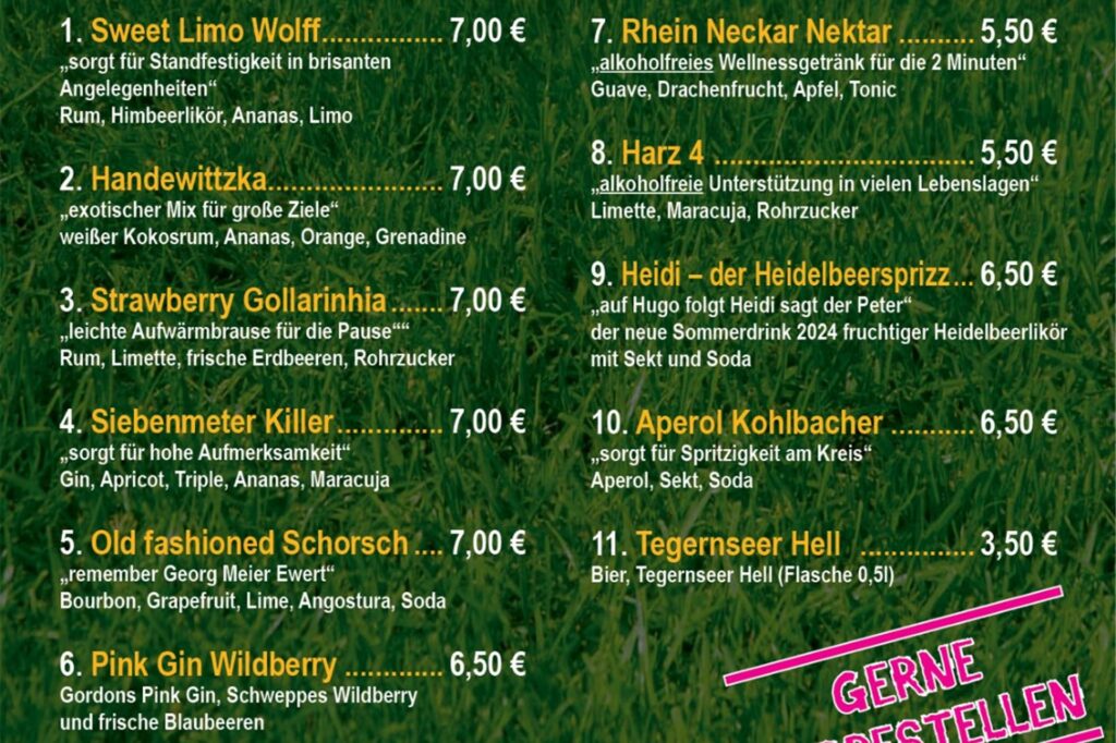Übersicht über das Cocktailangebot Übersicht über das Cocktailangebot