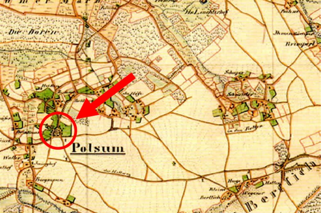 Auf einer Karte aus dem Jahr 1842 ist die Breil-Wiese in Marl-Polsum eingezeichnet. Auf einer Karte aus dem Jahr 1842 ist die Breil-Wiese in Marl-Polsum eingezeichnet.