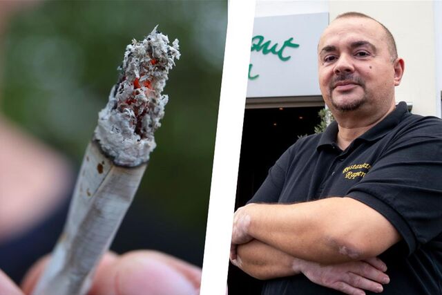 Eine Fotomontage zeigt einen Joint und einen Mann