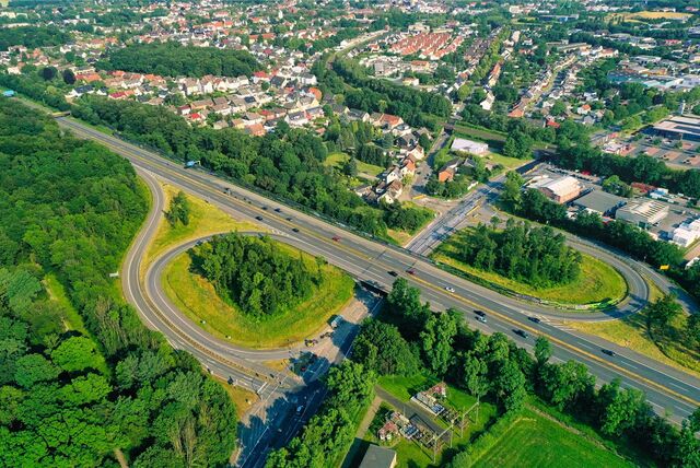 Luftbild von der Autobahnanschlussstelle Castrop-Rauxel-Bladenhorst.