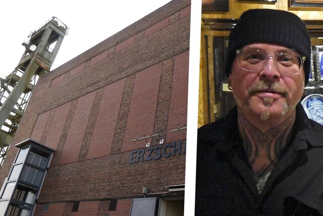 Tätowierkünstler Heiko Gantenberg und einige seiner Kollegen planen eine Foto-Session am Erzschachtmuseum in Marl, aus dem ein Bildband mit Bergbau-Tattoos entstehen soll.