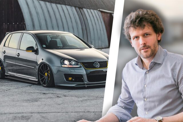 Bildkombo: Getuntes Auto links und Rechtsanwalt Dr. Maximilian Stahm.