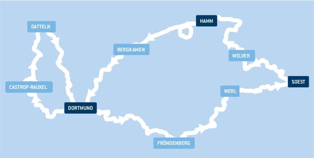 Grafik mit dem Streckenverlauf der NRW-Radtour 2024 Grafik mit dem Streckenverlauf der NRW-Radtour 2024