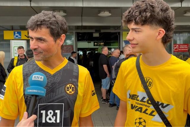 Zwei BVB-Fans sind für das Champions League-Finale extra aus Bayern nach Dortmund gekommen um die Mannschaft zu verabschieden und hoffentlich am Sonntag den Sieg zu feiern.