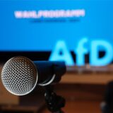 Das Saalmikrofon beim Landesparteitag der AfD Sachsen.