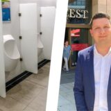 Die Montage zeigt links im Bild Urinale auf einer Toilette im Palais Vest, rechts den Center-Manager Gerrit Beckmann.