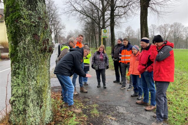 Wie lassen sich moderne und sichere Radwege herstellen, ohne in großem Umfang Bäume fällen zu müssen? Darüber wird in Marl immer wieder vor Ort diskutiert und gestritten wie hier an der Hülsstraße.