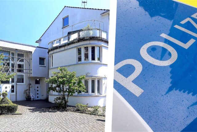 Die Montage zeigt die Synagoge in Recklinghausen und einen Polizeischriftzug auf einer Autohaube.