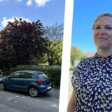 Bildkombo: links ein mit Bäumen und Sträuchern zugewachsenes Grundstück in der Glückaufstraße in Castrop, rechts Stadtbaurätin Bettina Lenort.
