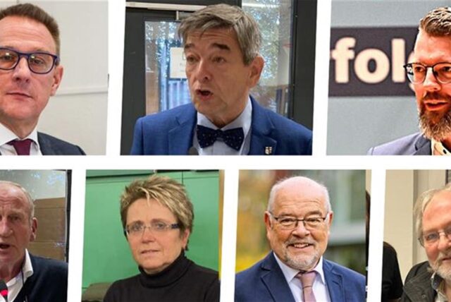 Zwischen Sorge und Zuversicht liegen die Reaktionen von Bürgermeister Werner Arndt (SPD) und der Marler Fraktionsvorsitzenden auf die strengen Auflagen des Landrats zum Marler Haushalt 2024: (v. o. l. n. u. r.): Peter Wenzel (SPD), Bürgermeister Werner Arndt (SPD), Thomas Terhorst (CDU) Robert Heinze (FDP), Beate Kühnhenrich (Grüne WG), Karl-Heinz Dargel (Fokus Marl) und Michael Sandkühler (Grüne Fraktion Marl).