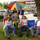 Sie freuen sich aufs Bürgerpicknick in Ickern Ende August (h.v.l.): Martina Plum (Mein Ickern), Tankred Schleinschock (WLT), Martin Zill (Sparkassenstiftung), (v.v.l.) Marc Frese (Mein Ickern), Günter Wohlfarth (WLT) und Dirk van Buer (Sparkassenstiftung).