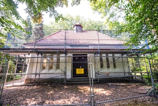 Die „Grüne Kapelle“ auf dem alten ev. Friedhof in Recklinghausen ist eingerüstet.