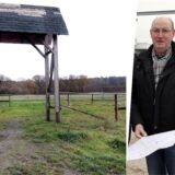 Eine Wiese und ein Mann mit einem Plan.