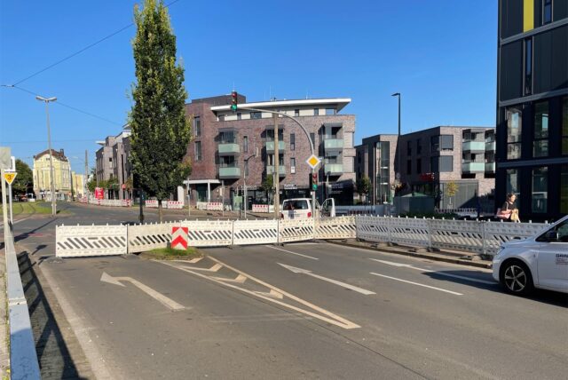 Seit Montag (15.7.) ist eine Baustelle an der Kreuzung Funkenburg in der Innenstadt Dortmunds eingerichtet.