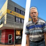 Bildmontage: Detlef Goeretz im Vordergrund, im Hintergrund die alte Hauptpost in Castrop-Rauxel am Münsterplatz.
