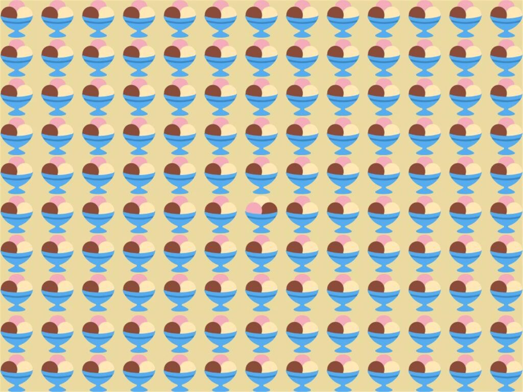 Suchbild Bilderrätsel mit Eisbechern Suchbild Bilderrätsel mit Eisbechern