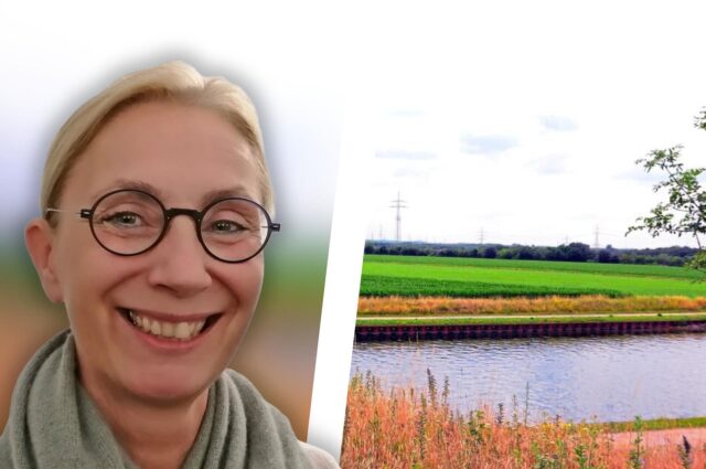 Bildmontage: Stefanie Hugot links, Dortmund-Ems-Kanal und Feld Im Dicken Dören rechts.