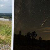 Collage: Ein Aussichtspunkt in Dortmund und eine Sternschnuppe am Nachthimmel