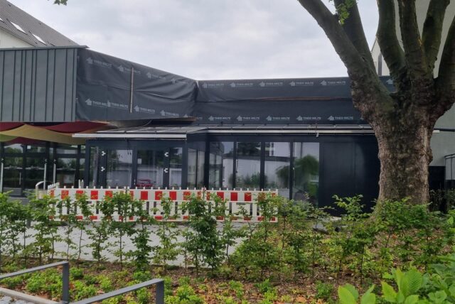 Baustelle vor der Dattelner Stadthalle.