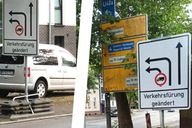 Zwei fehlerhafte Schilder auf der Blitzkuhlenstraße.
