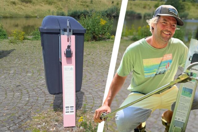 Daniel Kozik aus Dortmund erfand die „Pottpicker“. Der EUV hat nun erste Mülltonnen nach diesem Prinzip aufgestellt.