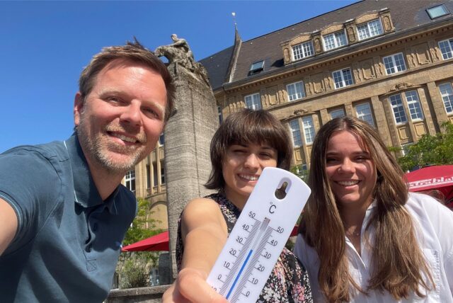 Die Temperatur steigt am Reiterbrunnen: Hitze am Castroper Marktplatz. Unsere Reporter touren durch die Stadt auf der Suche nach kühlen und ganz heißen Orten.