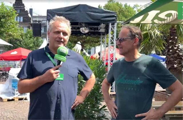 Das Gourmet-Fest „Zu Gast“ auf dem Recklinghäuser Rathausplatz aus der Vogelperspektive.