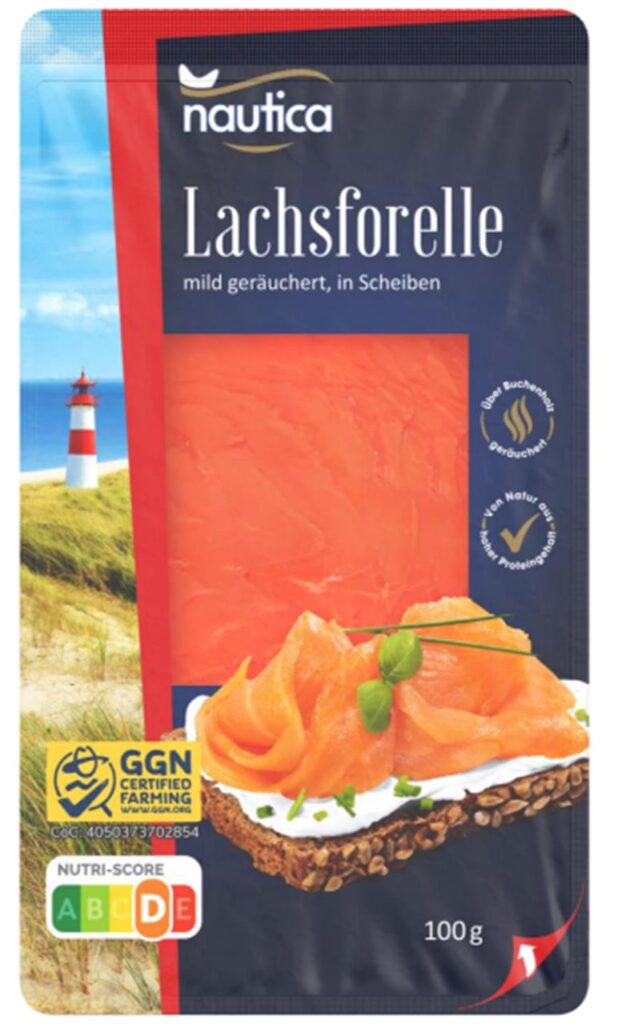 Eine Verpackung der Lachsforelle von Lidl, für die es eine Rückrufaktion gibt. Eine Verpackung der Lachsforelle von Lidl, für die es eine Rückrufaktion gibt.