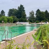 Das Becken im Froschloch wird durch eine Brücke getrennt. In der Nähe des Stegs war am Dienstagmorgen der leblose Körper der Frau aufgefallen. Im vorderen Bereich der Aufnahme ist der Schwimmerbecken zu sehen.