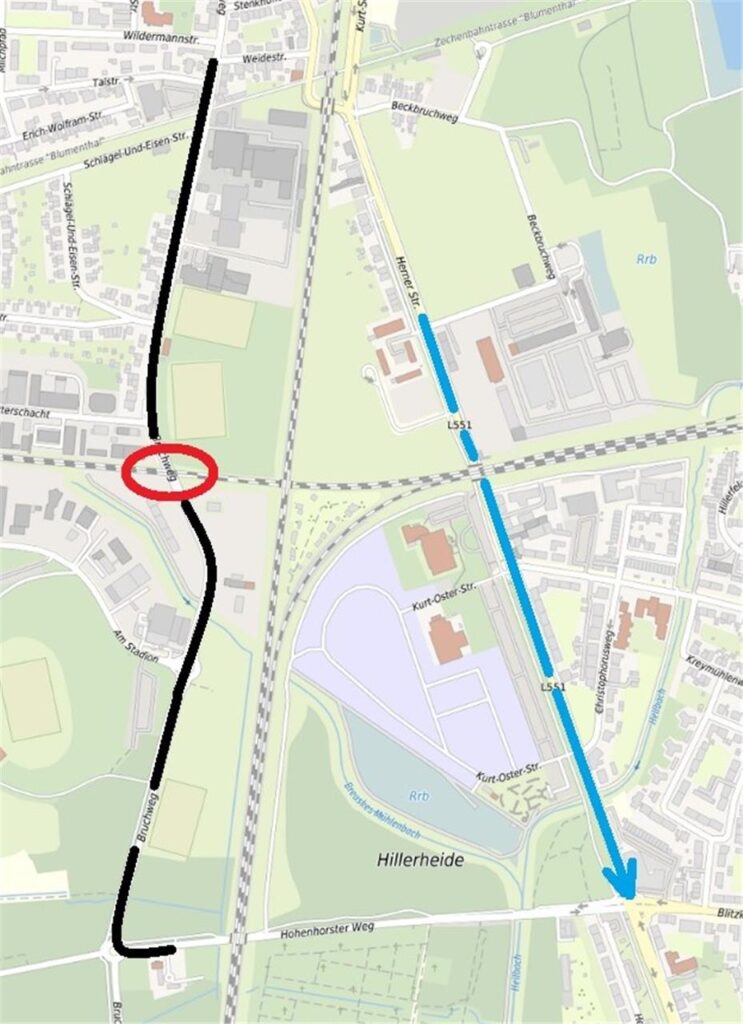 Kasrte der Umgebund derf Schranke VBruchweg