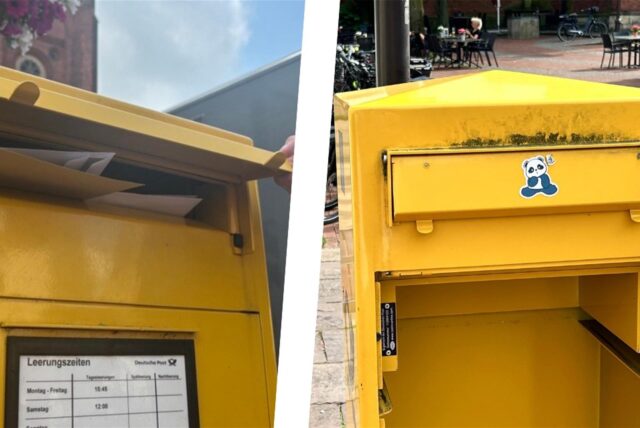 Ein prallvoller und ein gesperrter Briefkasten nebeneinander