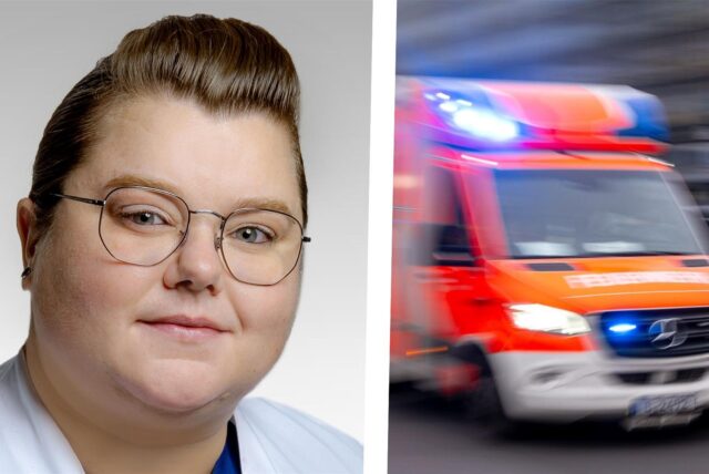Vivien Czempiel und ein Rettungswagen.