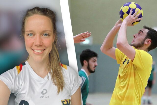 Eine Montage zeigt Johanna Treffts und Korfballspieler.