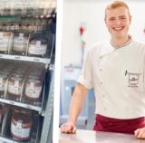 Links ist der Inhalt des Eisbergerautomaten zu sehen. Rechts Peter Telgmann.