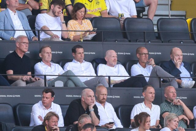 Hans-Joachim Watzke sitzt auf der Tribüne.