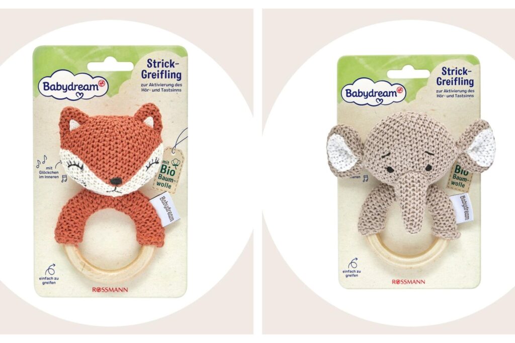 Die beiden Baby-Spielzeuge von Rossmann, für die es eine Rückrufaktion gibt. Die beiden Baby-Spielzeuge von Rossmann, für die es eine Rückrufaktion gibt.