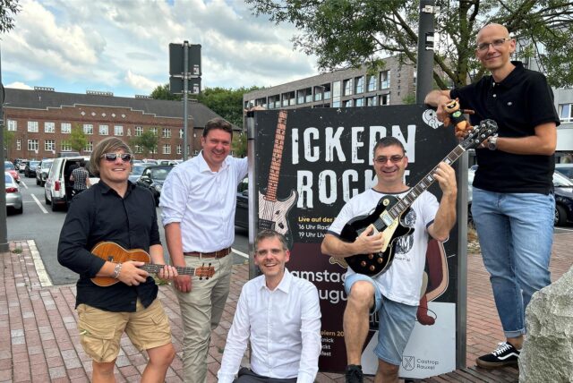 Steven Wels, Rajko Kravanja, Jens Langensiepen, Holger von „live@five“ und Marc Frese (v.l.) sind bereits voller Vorfreude auf „Ickern rockt“.