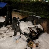 Eine verbrannte Mülltonne in Dortmund.
