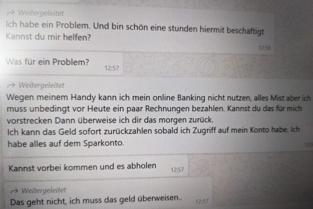 Ein Screenshot von der Betrugsmasche via WhatsApp.