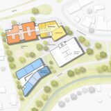 Plan der Architekten: Ein Kita- und Verwaltungsgebäude, südlich davon ein Wohngebäude und daneben eine Quartiersgarage.