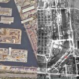 Rund 100 Jahre liegen zwischen diesen beiden Aufnahmen des Regionalverbades Ruhr, die den Dortmunder Hafen zeigen. Rechts im Bild noch erkennbar: die rechteckigen Grundstücke der Union-Vorstadt-Siedlung. Wo einst die Häuser standen, stapeln sich heute Container. Die Fotos haben den Maßstab 1:5000.