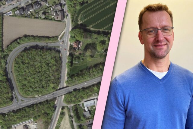 Bildmontage aus einer Satellitenaufnahme der L511 und einem Porträtfoto von Frank Lelke, Kreistagsmitglied der SPD.