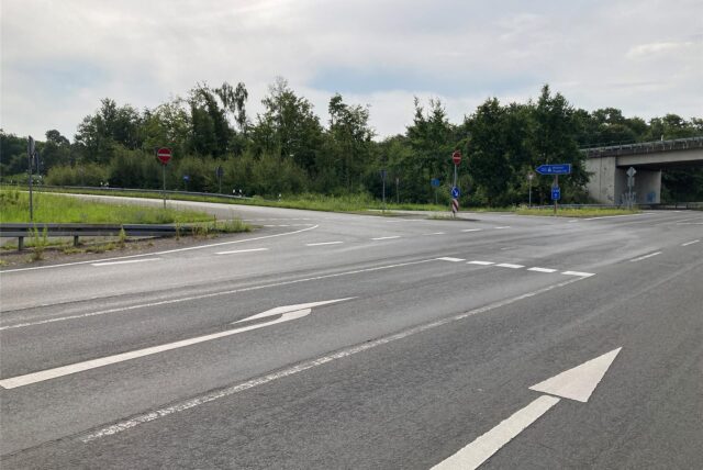 Um diese Abfahrt vom Autobahnzubringer zur A 43 auf die Halterner Straße in Marl-Sinsen geht es.